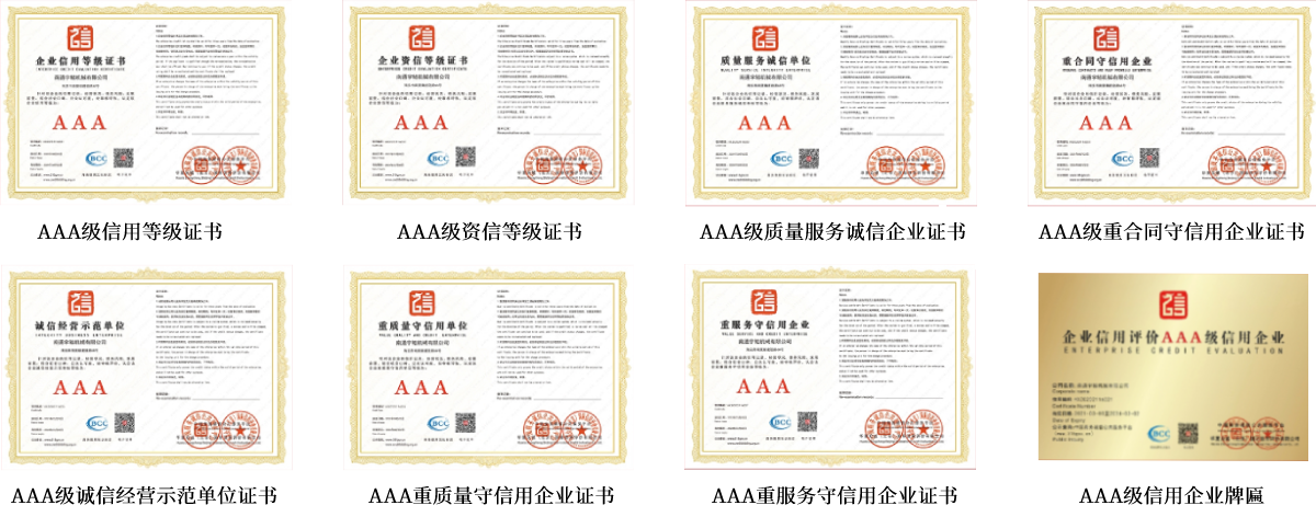 AAA信用评级不同领域的证书
